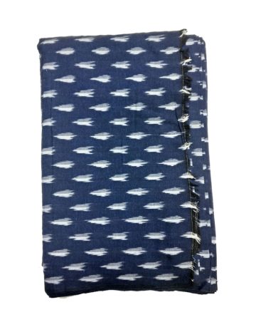 Navy Blue & White Ikat designed Handwoven Fabric Material