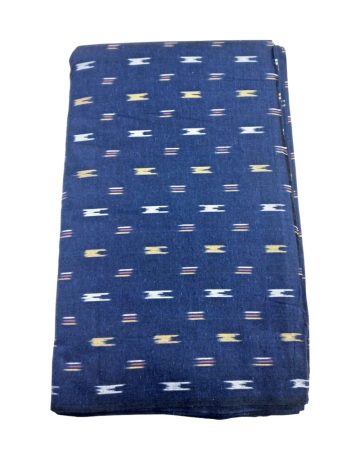 Navy Blue & Multi coloured Ikat Handwoven Fabric Material