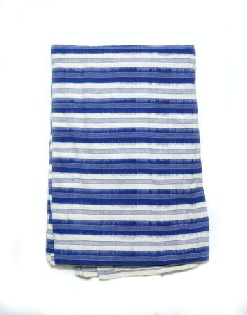 Blue & White lines Double Ikat Designed Handwoven Fabric Material