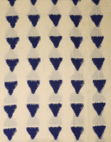 White colour Blue triangles Double Ikat Designed Handwoven Fabric Material