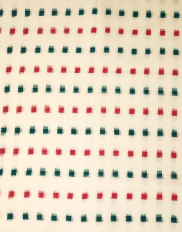 White with Red & Green Double Ikat Designed Handwoven Fabric Material